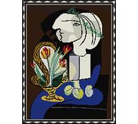 Amiiba Kit de broderie au point de croix estampillé Pablo Picasso « Nature Morte Aux Tulipes » DIY 11 carats 46 x 60 cm (Picasso)