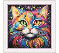 Amiiba Kit de broderie au point de croix pré-imprimé pour adultes, chat coloré 11 ct - Kit de broderie au point de croix estampillé à faire soi-même pour débutants (chat)