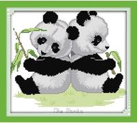 Amiiba Kit de broderie au point de croix pré-imprimé pour adultes, jumeaux pandas, 11 carats, kit de broderie estampillée, décoration murale pour débutants et enfants