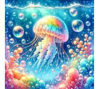 Amiiba Kit de broderie au point de croix pré-imprimé pour adultes, méduse fantastique 11 carats - Kit de broderie estampillé - 40 x 40 cm - Décoration murale pour enfants débutants (méduse)
