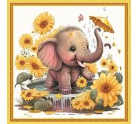 Amiiba Kit de broderie au point de croix pré-imprimé pour adultes, tournesol éléphant 11 ct - Kit de broderie au point de croix estampillé à faire soi-même pour débutants (éléphant)