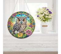 Amiiba Kit de peinture diamant à suspendre en forme de hibou - Décoration double face - Décoration de pendentifs (hibou animal)