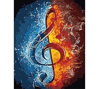 Amiiba Kit de peinture par numéros à faire soi-même - Notes de musique, glace et feu, justice et mal - 40,6 x 50,8 cm - Peinture acrylique par numéros - Art mural (musique, avec cadre)