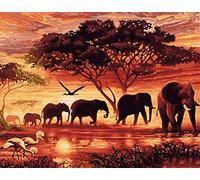 Amiiba Kit de peinture par numéros - Éléphant de savane africaine - Arbre de vie - Paysage du coucher de soleil - 40,6 x 50,8 cm - Peinture acrylique par numéro - Éléphant - Sans cadre