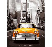 Amiiba Kit de peinture par numéros - Taxi Paris NY - 40,6 x 50,8 cm - Peinture acrylique par numéro - Art mural - Taxi sans cadre