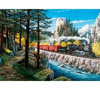 Amiiba Kit de peinture par numéros - Train à vapeur - Rivière de pin alpin - 40,6 x 50,8 cm - Peinture acrylique par numéro - Art mural (train, sans cadre)