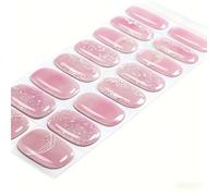 Amiiba Lot de 16 autocollants en gel à paillettes imperméables de qualité professionnelle pour femmes et filles, pas besoin de lampe UV/LED (dure 14 à 28 jours) (rose pailleté)