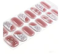 Amiiba Lot de 16 autocollants en gel imperméables de qualité professionnelle pour femmes et filles, pas besoin de lampe UV/LED (dure 14 à 28 jours) (rose ombré)