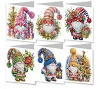 Amiiba Lot de 6 cartes de vœux avec peinture diamant pour réaliser des kits de nain de Noël, 5D avec enveloppes, cartes postales faites à la main 30 x 15 cm (nain de Noël)