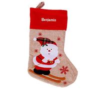 Amikado Botte de Noël Effet Lin Beige à Personnaliser avec Un prénom brodé - Décoration de Noël - Papa Noël