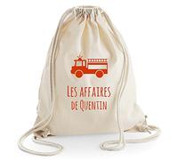 Amikado Sac à dos de loisir 100% coton bio personnalisé avec motif Pompier et prénom d'enfant (Naturel)