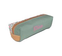Amikado Tann's Trousse Iris Personnalisée avec Broderie Prénom, 1 Compartiment, Motif Fleuri, Polyester Recy initions Croûte de Cuir, Fournitures Scolaires Enfant, 21 x 7,5 x 7,5 cm