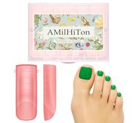 AMilHiTon Lot de 120 formes d'ongles doubles en polygel rouge pour orteils, longues formes carrées, ligne française pré-conçue, ongles d'orteils réutilisables à presser pour femme, fournitures