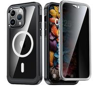 AMILIFECASES Compatible avec iPhone 15 Pro Max Case, [Built-in Privacy Screen Protector] Support MagSafe, Military Grade Antichoc Clear Back Magnétique Anti-Spy Case - Noir