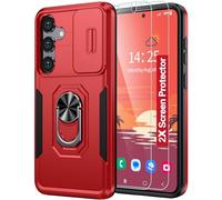 AMILIFECASES Coque pour Samsung Galaxy S24 Plus,Coque S24 Plus avec Cache Caméra & 2*Protections d'écran,Antichoc Antichute,Compatible avec Samsung S24 Plus 5G (6.7'')-Rouge