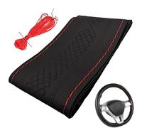 Amindz Couvre Volant Cuir,Universal Leather Car Steering Wheel Stitch on Wrap Cover DIY Couture Respirant Et Anti-Glissement avec 1 Aiguilles, 1 frettes Rouges pour Volant Diamètre 37-38 cm