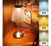 Amingulry kabellose Tischlampe, 4000mAh wiederaufladbare batteriebetriebene Lampe, 3 Farbmodi und stufenlos dimmbare LED Touch Lampe, tragbare Retro Metall-Nachttischlampe(Silber Nickel)