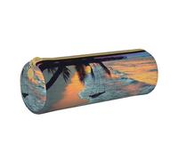 AMINNU Coconut Beach Sunset Hamac Trousse à crayons cylindrique durable avec fermeture éclair Convient pour l'école et le bureau Unisexe, blanc, Taille unique, Trousse de maquillage