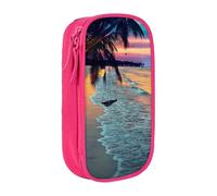 AMINNU Coconut Beach Sunset Hamac Trousse à crayons multifonctionnelle avec fermeture éclair Convient pour l'école et le bureau, unisexe, rose, Taille unique, Trousse de maquillage