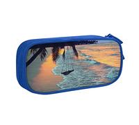 AMINNU Coconut Beach Sunset Hamac Trousse à crayons multifonctionnelle avec fermeture éclair Convient pour l'école et le bureau, unisexe, bleu, Taille unique, Trousse de maquillage