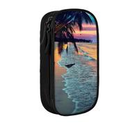AMINNU Coconut Beach Sunset Hamac Trousse à crayons multifonctionnelle avec fermeture éclair Convient pour l'école et le bureau, unisexe, Noir , Taille unique, Trousse de maquillage