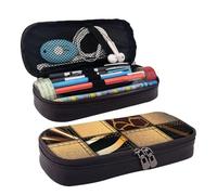 AMINNU Denim Patchwork Leather Pencil Case Durable Pencil Case Student Pencil Case Zipper Pencil Case Suitable for School and Office Unisex, Noir , Taille unique, Trousse de maquillage