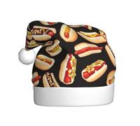 AMINNU Fun Food Hot Dogs Chapeaux de Père Noël, chapeaux de Noël pour adultes, chapeaux de Noël unisexes en peluche, fournitures de fête de Nouvel An
