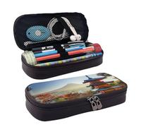 AMINNU Japan Mount Fuji Trousse à crayons en cuir durable avec fermeture éclair Convient pour les écoles et les bureaux Unisexe, Noir , Taille unique, Trousse de maquillage