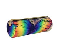 AMINNU Rainbow Butterfly Trousse à crayons cylindrique durable pour étudiant avec fermeture éclair Convient pour l'école et le bureau Unisexe, blanc, Taille unique, Trousse de maquillage