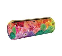 AMINNU Rainbow Flowers - Trousse cylindrique durable avec fermeture éclair - Convient pour l'école et le bureau - Unisexe, blanc, Taille unique, Trousse de maquillage
