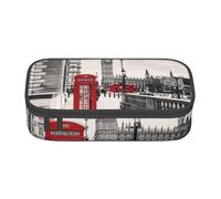 AMINNU Red Phone Booth London Street Trousse à crayons de grande capacité multifonction pour adolescents avec fermeture éclair pour l'école et le bureau, Noir , Taille unique, Trousse de maquillage