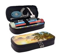 AMINNU Sunset Hawaiian Palm Tree Trousse à crayons en cuir durable pour étudiant avec fermeture éclair Convient pour les écoles et les bureaux Unisexe, Noir , Taille unique, Trousse de maquillage