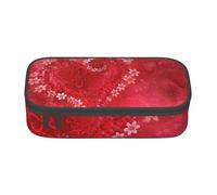 AMINNU Trousse à crayons de grande capacité avec fermeture éclair pour la Saint Valentin Rouge Cœur Fleur Trousse Multifonctionnelle pour Adolescents Convient pour l'école et le bureau, Noir , Taille