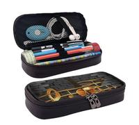 AMINNU Trousse à crayons en cuir avec motif guitare - Durable - Pour étudiant - Avec fermeture éclair - Convient pour les écoles et les bureaux - Unisexe, Noir , Taille unique, Trousse de maquillage