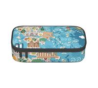 AMINNU Trousse à crayons multifonction avec fermeture éclair - Grande capacité - Motif carte de la Grèce - Pour les adolescents - Convient pour l'école et le bureau., Noir , Taille unique, Trousse de