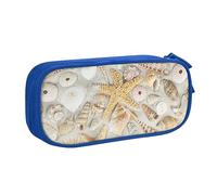 AMINNU Trousse à crayons multifonction avec fermeture éclair pour école et bureau, unisexe, motif coquillages sable plage, bleu, Taille unique, Trousse de maquillage