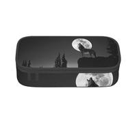 AMINNU Trousse à crayons Wolf Night Moon - Grande capacité - Multifonctionnelle - Pour adolescents - Avec fermeture éclair - Convient pour l'école et le bureau, Noir , Taille unique, Trousse de