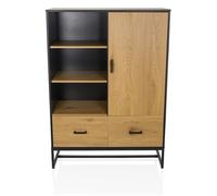 hjh LIVING Buffet Haut avec 2 tiroirs et Porte 100x40x140 cm AMIO H Étagère Armoire de Bureau avec Beaucoup d'espace de Rangement, étagères réglables, Noir/chêne