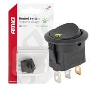 AMiO Interrupteur Rond ON/OFF 12V 20A avec LED Verte - Bouton à Bascule Lumineux Encastrable pour Voiture, Camping-Car, Bateau