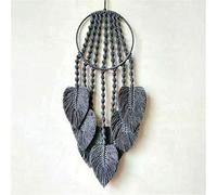 AMIPOS Attrape-rêves en Coton tissé macramé avec Plumes et Pompons - Décoration Murale d'intérieur bohème (Gris)