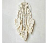 AMIPOS Attrape-rêves en macramé de coton tissé avec glands en plumes - Suspensions murales bohèmes faites à la main - Décoration murale pour la maison (Beige)