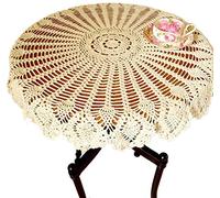 AMIPOS Nappes rondes en dentelle de coton crochetée à la main pour décoration de table, de maison, de mariage et de fête Beige 90 cm