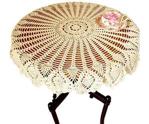 AMIPOS Nappes rondes en dentelle de coton crochetée à la main pour décoration de table, de maison, de mariage et de fête Beige 90 cm