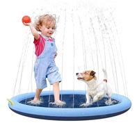 AMIPOW Tapis de Jet d’Eau 100CM pour Enfants et Chien, Tapis Arroseur Antidérapant en PVC Écologique, Splash Pad Jeu d’Eau Extérieur Jardin Été avec Adaptateur (Bleu)