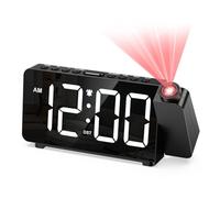 AMIR Réveil à projection pour plafond de chambre à coucher, horloge numérique avec projecteur à 180°, 5 niveaux de luminosité, répétition, mode nuit, chargeur USB, alarmes fortes pour enfants, gros