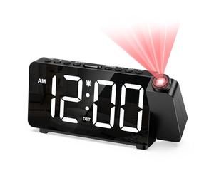 AMIR Réveil à projection pour plafond de chambre à coucher, horloge numérique avec projecteur à 180°, 5 niveaux de luminosité, répétition, mode nuit, chargeur USB, alarmes fortes pour enfants, gros