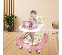 Amiremplie trotteur pour bébé avec roues silencieuses à 360°plateau pour les repas et les activités ludiques 62*68*36-81cm rose
