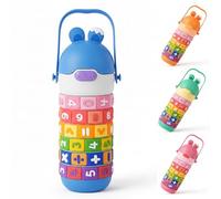 AmiRio Gourde Enfant, gourde isotherme enfant, gourde enfant isotherme, gourde reutilisable avec paille, Inox, Facile à Nettoyer, ouverture facile, Amusant, 430m (Bleu)