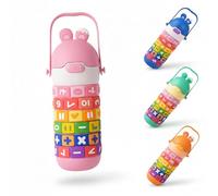 AmiRio Gourde Enfant, gourde isotherme enfant, gourde enfant isotherme, gourde reutilisable avec paille, Inox, Facile à Nettoyer, ouverture facile, Amusant, 430ml, (Rose)