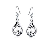 Amis Bff Cœur Cercle Irlandais Symbole Amour Celtique Claddagh Boucle D'Oreille Pendante Pour Femme Petite Amie Argent Sterling .925 Crochet De Poisson Oxydé